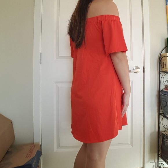 Orange Off the Shoulder Dress - Picture 4 of 8